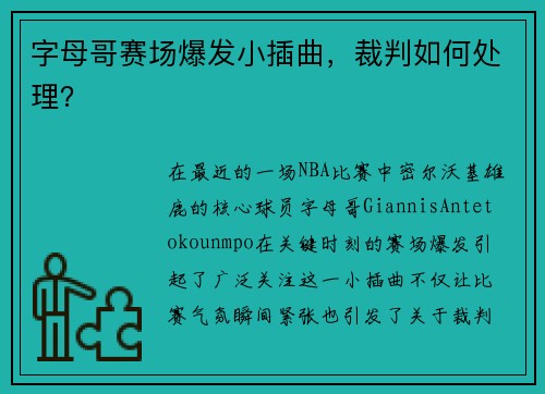 字母哥赛场爆发小插曲，裁判如何处理？