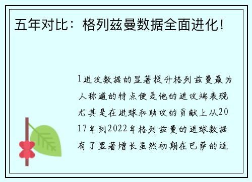 五年对比：格列兹曼数据全面进化！